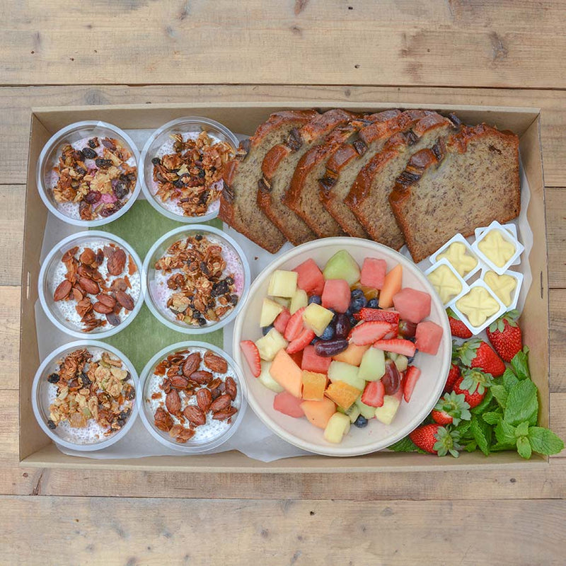 Cafe Favourites  Each person will get Banana Bread, Yoghurt Pot, Fruit Salad. Minimum 6 people