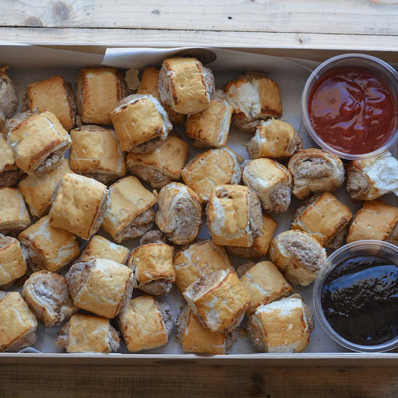Sausage Rolls with Barbeque Sauce and Tomato Sauce